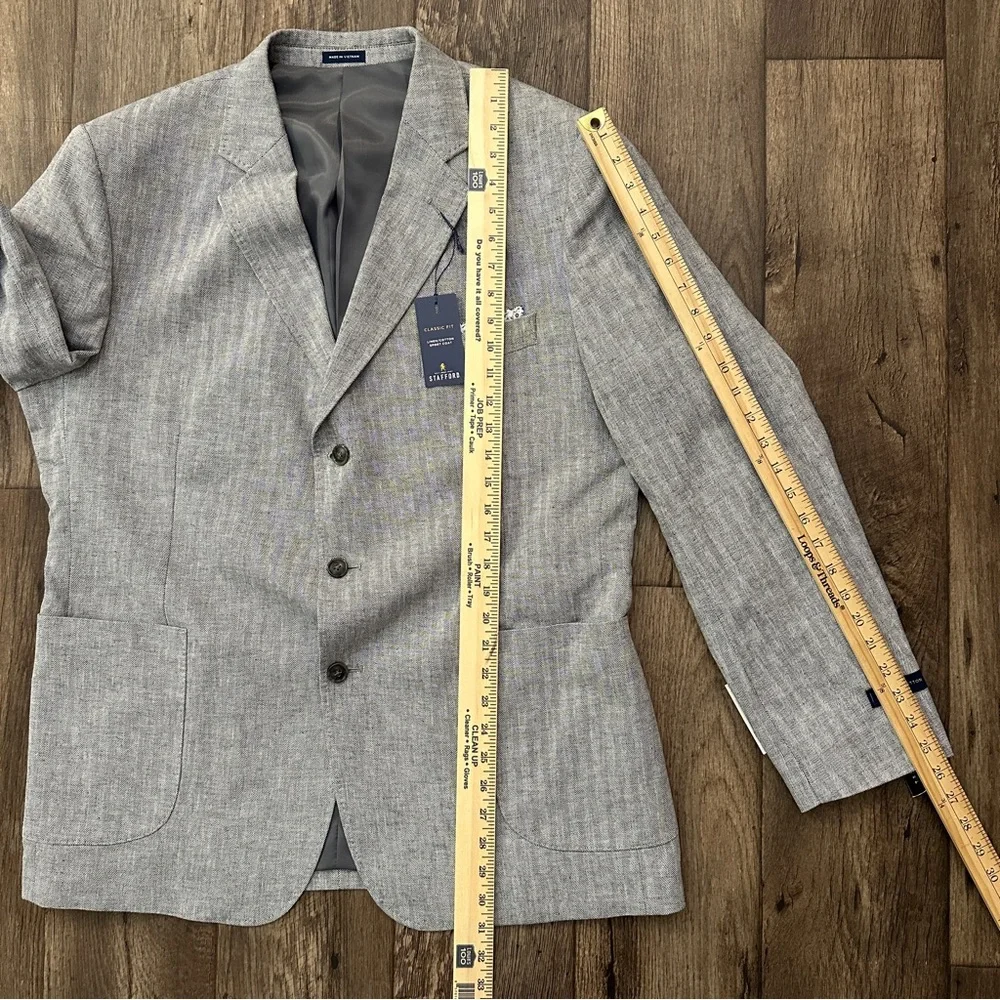 Stafford Linen Cotton Blend Classic Fit Suit Blazer Men’s Size 46 Reg Gray